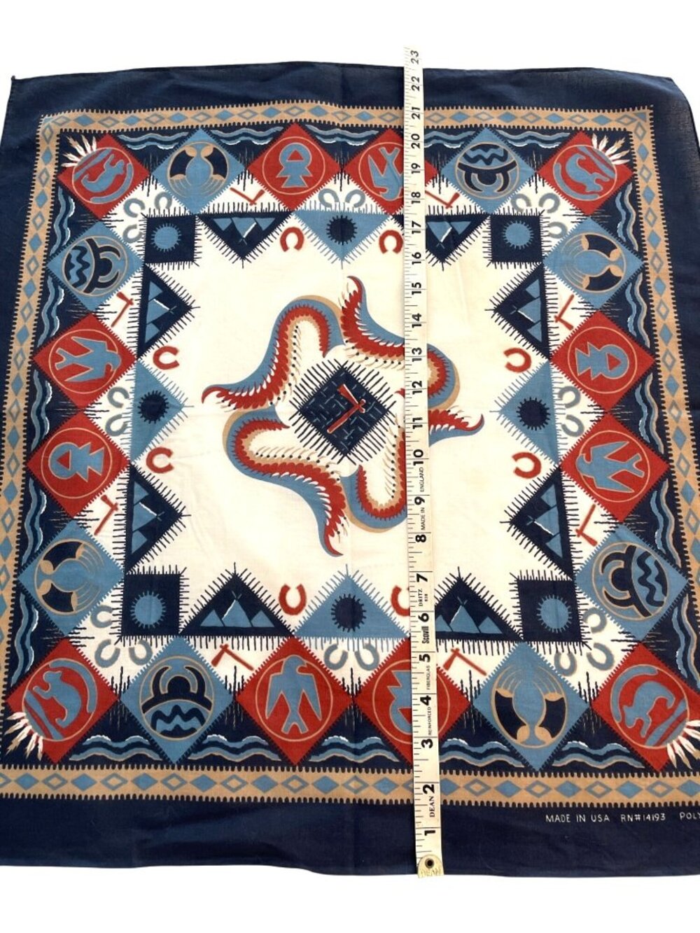 Southwest Blue Bandana Handkerchief Western Cowboy Native American Tribal VTG - Picture 7 of 8